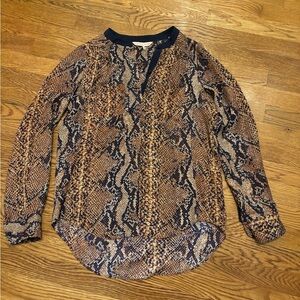 Rebecca Taylor Brown and Navy Snakeskin Patterned Blouse